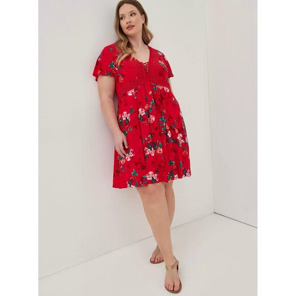 Torrid Mini Gauze Lace-Up Skater Dress Red Size 2 - Picture 8 of 9